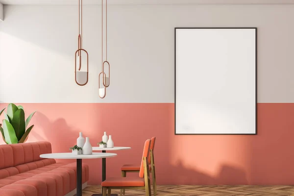 Vista Frontal Interior Café Retro Loft Rosa Branco Com Piso — Fotografia de Stock