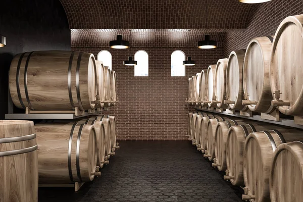 Wine Cellar Interior Brick Black Walls Black Honeycomb Pattern Floor — Stock Photo, Image