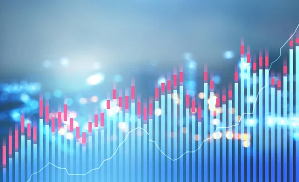 Kék Piros Sáv Diagramok Más Grafikonok Mint Homályos Városkép Háttér — Stock Fotó