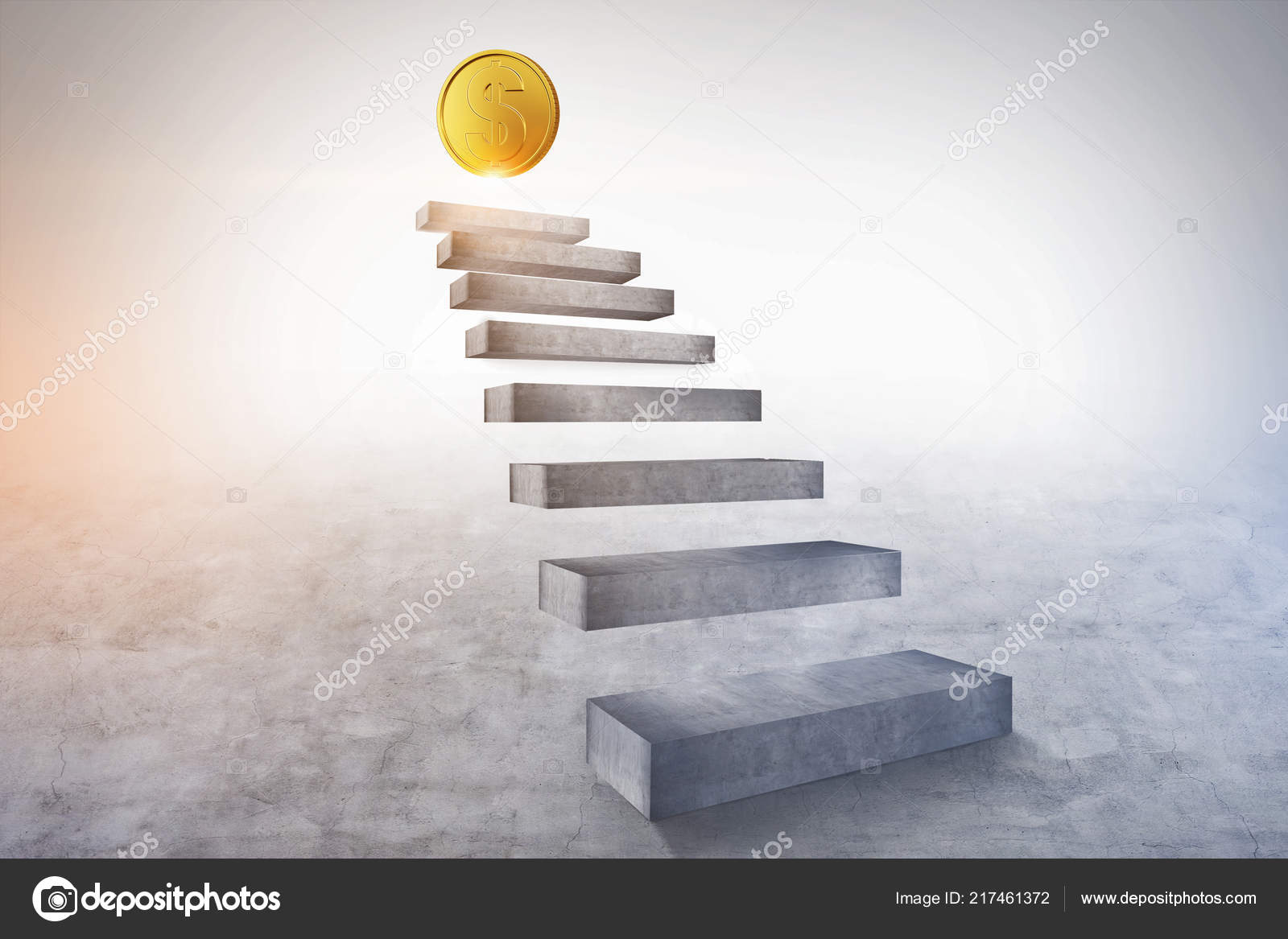Concrete Stairs Going Shining Dollar Coin Top Concept Financial Success ...