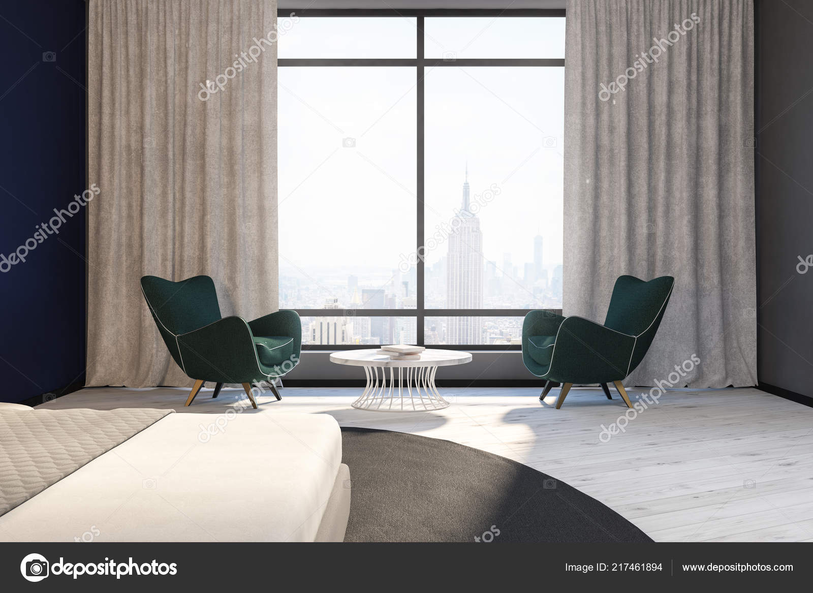 Gray Wall Bedroom Interior King Size Bed White Wooden Floor