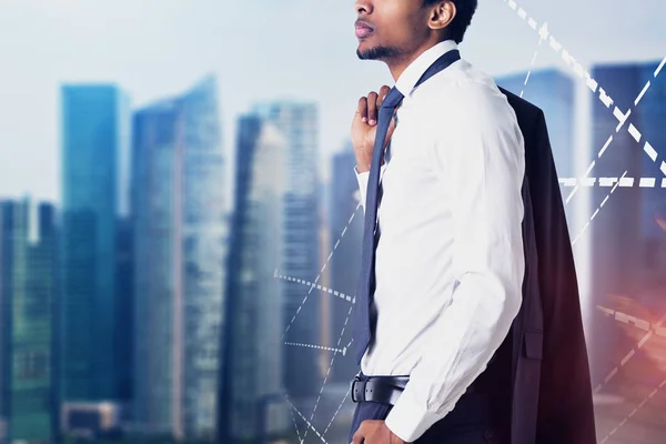 Seitenansicht Eines Stilvollen Nicht Wiederzuerkennenden Afrikanisch Amerikanischen Geschäftsmannes Weißem Hemd — Stockfoto