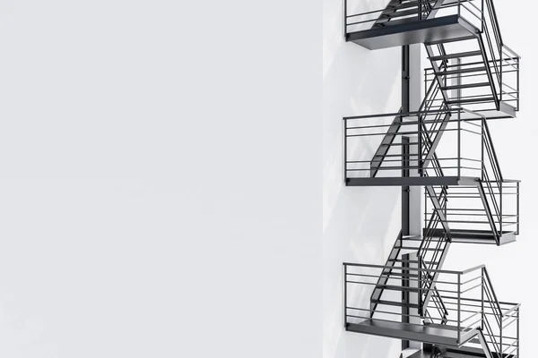 Стена Белого Дома Черной Пожарной Лестницей Маскировка Стены Облачное Небо — стоковое фото