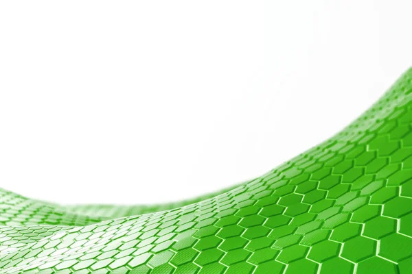 ハニカム パターンを持つ緑波状白い背景の上の小さな六角形 抽象化します 広告およびプロダクト配置の概念 レンダリングをモックアップします — ストック写真