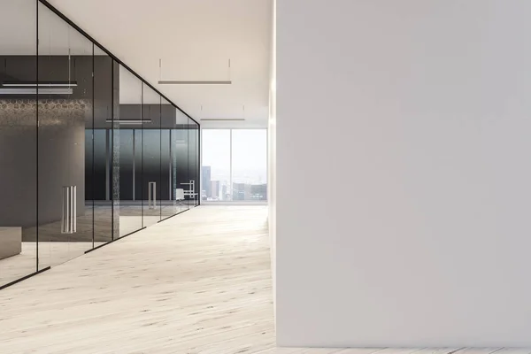 Hall Modern Company Office Big Window Gray White Glass Walls — Stock Photo, Image