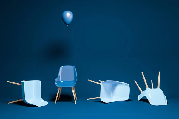 Modré Židle Leží Podlaze Modrý Pokoj Tmavě Modrá Židle Stojící — Stock fotografie