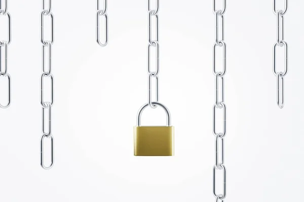 Closed Yellow Steel Padlock Hanging Steel Chain Chains Different Length — Stock Photo, Image