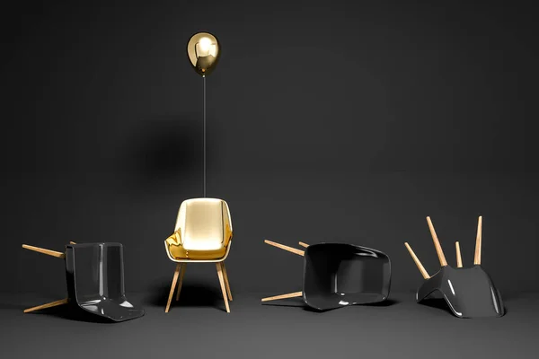 Black Chairs Lying Black Room Floor Gold Chair Balloon Standing Royalty Free Stock Images