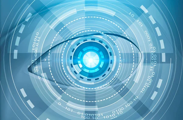 Big Robot Eye Hud Binary Numbers Lines Code Concept Tech — Stock Photo, Image