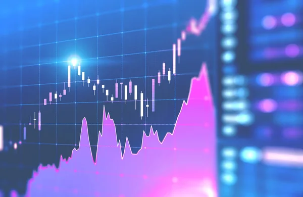 Fioletowy Forex Wykresy Diagramy Niebieskim Tle Wciągające Interfejs Fintech Koncepcja — Zdjęcie stockowe