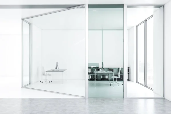 Interior Modern Law Company Office Manager Workplaces Glass White Walls — Stock Photo, Image