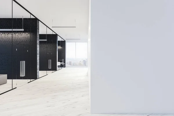 Lobby Eines Modernen Büros Mit Schwarzem Wabenmuster Und Weißen Wänden — Stockfoto