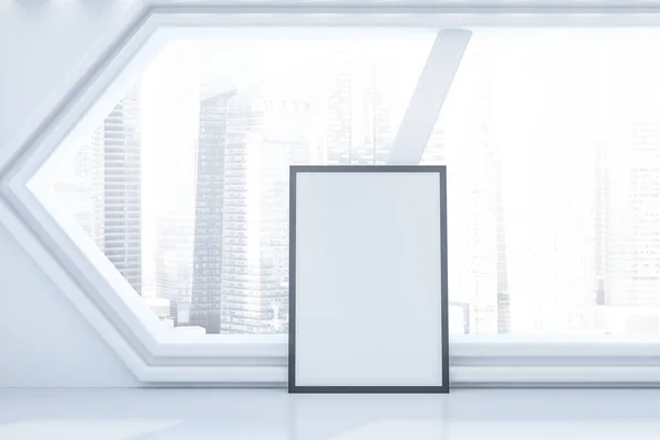 Quarto Branco Vazio Futurista Com Teto Iluminado Janela Forma Hexagonal — Fotografia de Stock