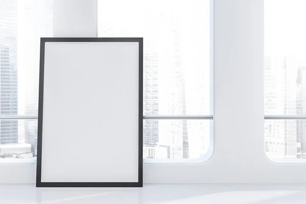 Futuristic Empty White Room Lighted Ceiling Row Loft Windows Vertical — Stock Photo, Image
