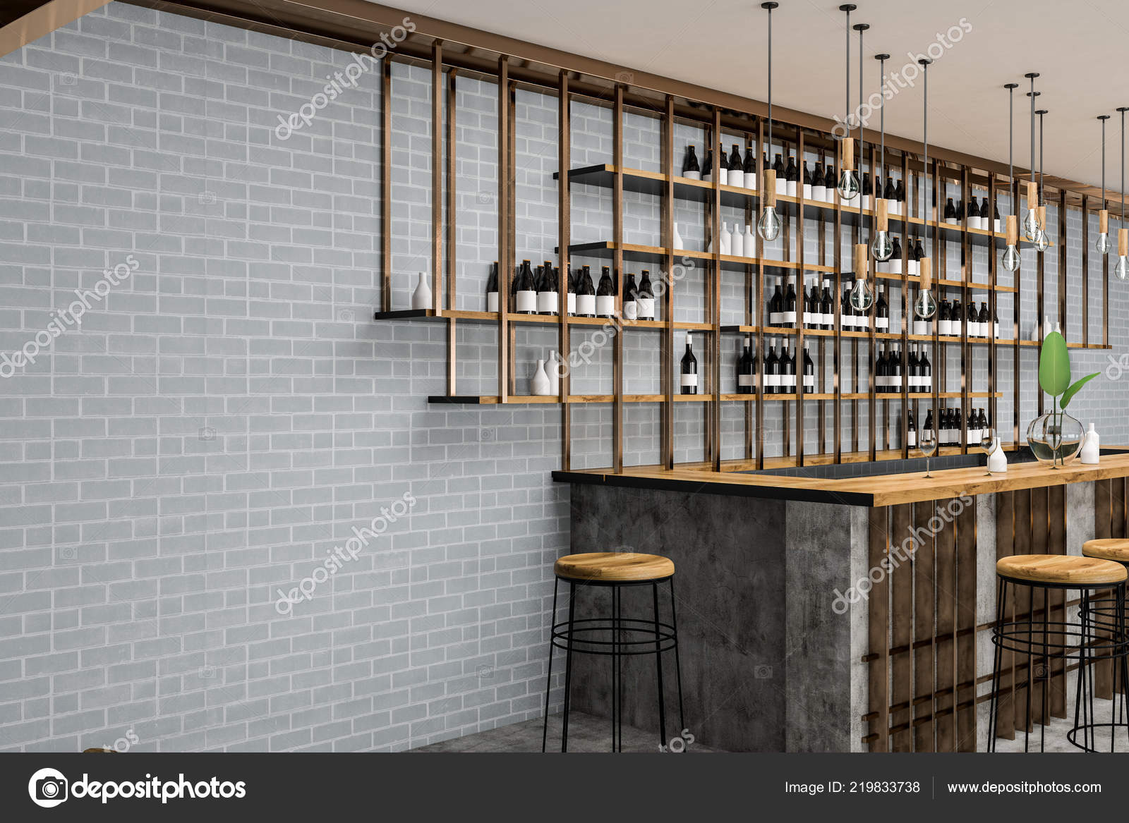 Interior Stylish Bar Gray Brick Walls, How Much Space Between Bar Stools And Wall