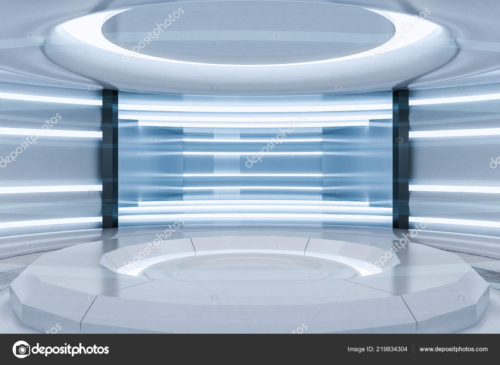 Close Futuristic White Room Neon Lights Walls Ceiling