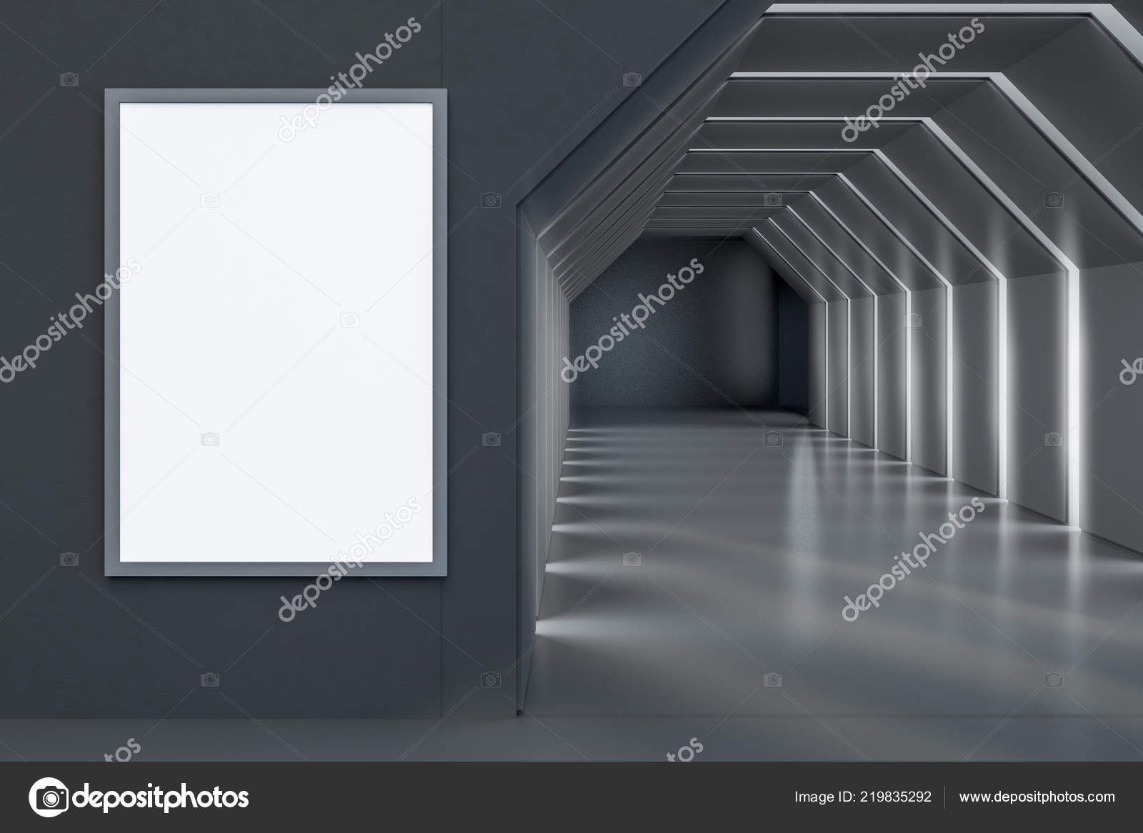 Gray Hexagonal Tunnel Glowing Ceiling Futuristic Office