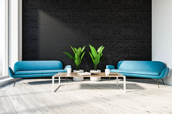 Şık Office Lounge Siyah Petek Desen Duvarlar Ahşap Zemin Iki — Stok fotoğraf