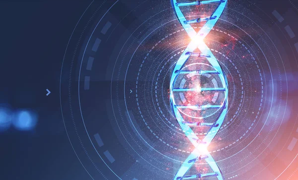 Glowing Blue Dna Helix Hud Interface Blue Background Concept Medicine — Stock Photo, Image