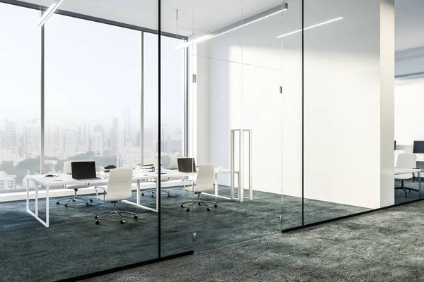 Lobby Modern Office White Walls Glass Doors White Computer Tables — Stock Photo, Image