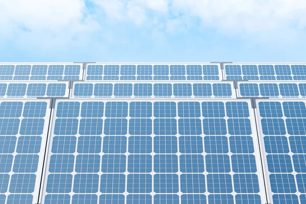 Kilka Wierszy Paneli Słonecznych Tle Błękitnego Nieba Zielonej Energii Odnawialne — Zdjęcie stockowe