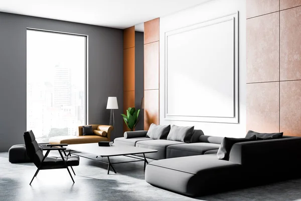 Gray Orange Wall Living Room Corner Concrete Floor Gray Brown — Stock Photo, Image