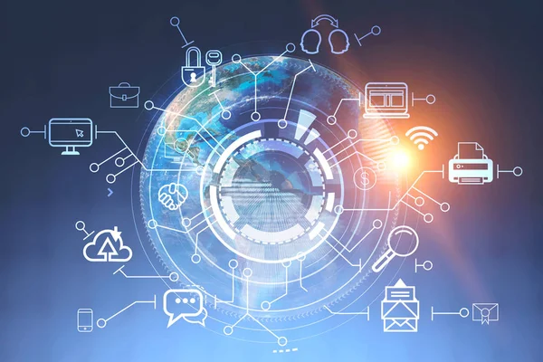 Iconos Comunicación Empresarial Torno Hud Contra Fondo Tierra Digital Hola —  Fotos de Stock