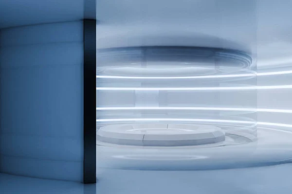 Interieur Van Futuristische Witte Ronde Kamer Met Verlichting Muren Het — Stockfoto