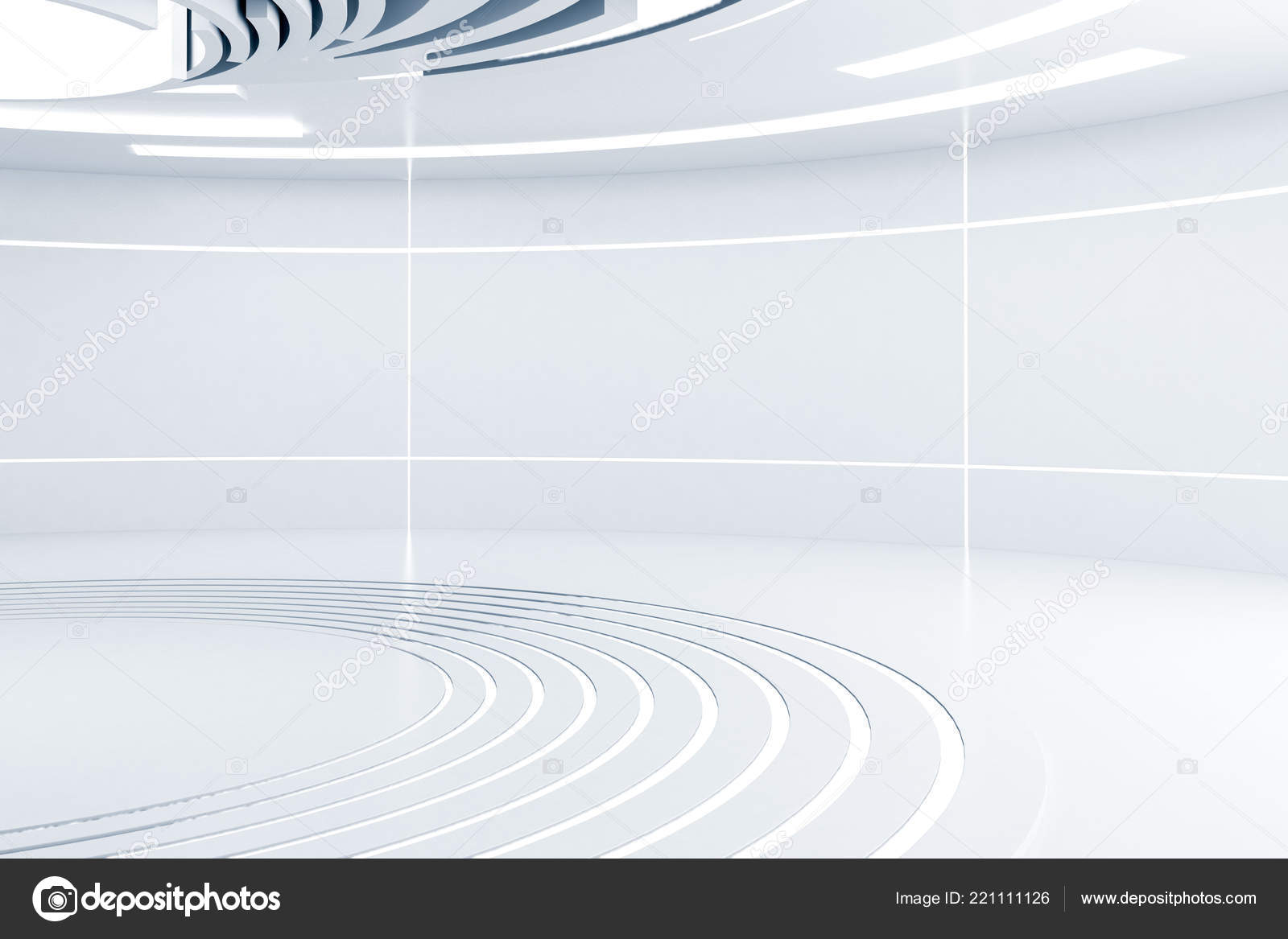 Mur Blanc Pièce Ronde Futuriste Avec Des Lumières Dedans Chambre image  libre de droit par denisismagilov © #221111126