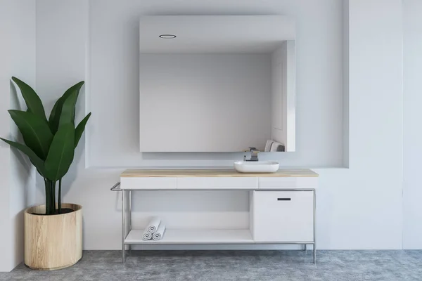 Modern Bathroom Interior White Walls Concrete Floor Sink Standing White — Stock Photo, Image