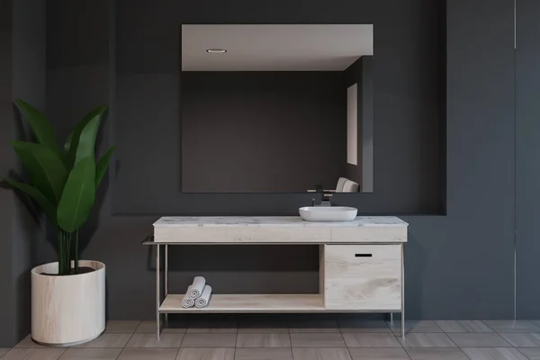 Modernes Badezimmer Mit Grauen Wänden Gefliestem Boden Und Weißem Waschbecken — Stockfoto