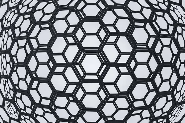 Sphere made of black hexagons mesh over white background. Abstract image. Design and creativity concept. 3d rendering mock up