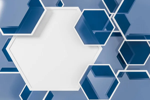 Blue Transparent Hexagons Big White Mock Hexagon Middle Abstract Image — Stock Photo, Image