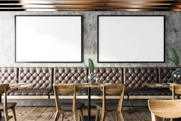 Interno Piccolo Ristorante Grunge Con Pareti Cemento Pavimento Legno Divani — Foto Stock