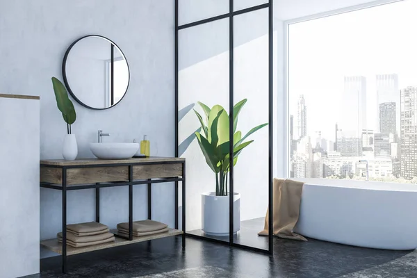 Luxus Badezimmerecke Mit Weißen Wänden Schwarzem Boden Und Weißem Waschbecken — Stockfoto