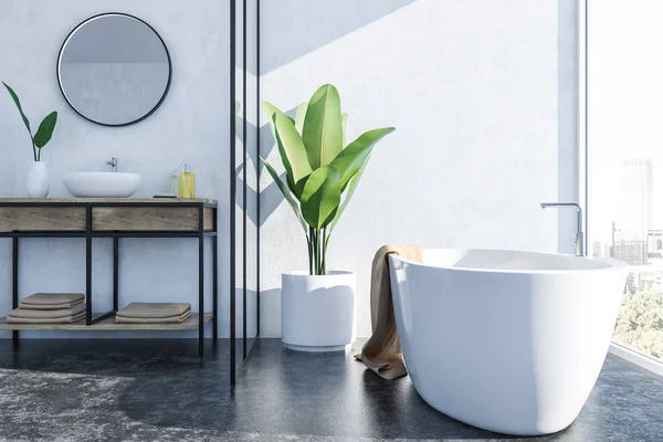 Luxus Badezimmer Mit Weißen Wänden Schwarzem Boden Und Weißem Waschbecken — Stockfoto
