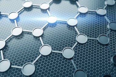 Grafin gri arka plan üzerinde oluşan kristal kılavuz. Nanoteknoloji, bilim ve gelecek kavramı. Up 3D render kapatın
