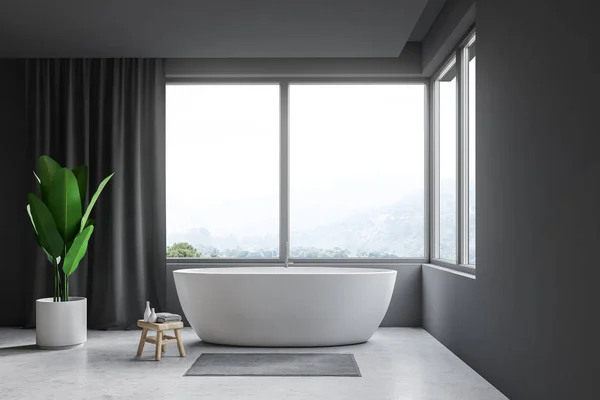 Interior Banheiro Moderno Com Paredes Cinza Piso Concreto Janela Com — Fotografia de Stock