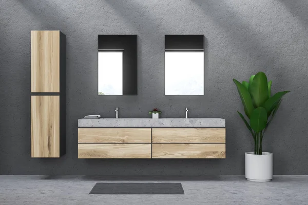 Interior Modern Bathroom Gray Walls Concrete Floor Marble Double Sink — Stock Photo, Image