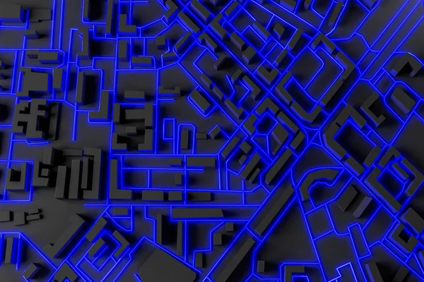 青と黒の都市計画の平面図です 建築と現代の世界で都市化の概念 レンダリング — ストック写真