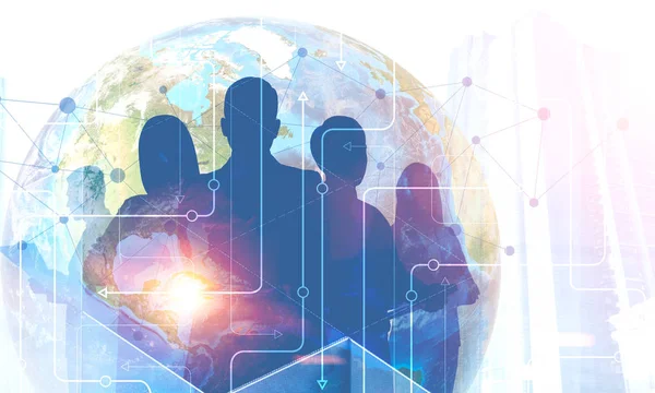 Silhouettes Business Team Members Earth Hologram Immersive Interface Concept International — Stock Photo, Image