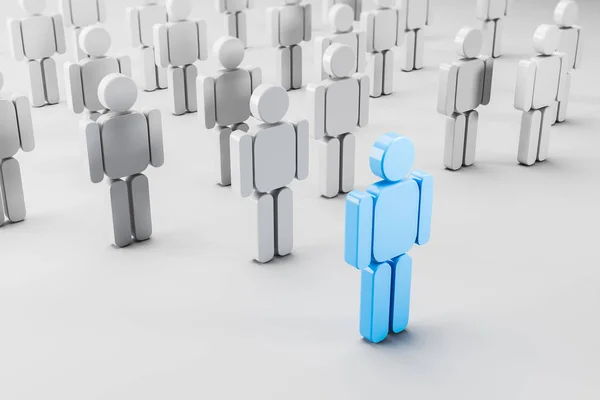 Rader Vita Människor Siffror Med Blå Figur Mitten Begreppet Ledarskap — Stockfoto