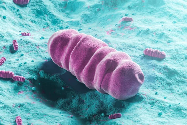 青い背景に つの大きなピンクの微生物 健康と病気の概念 レンダリング — ストック写真