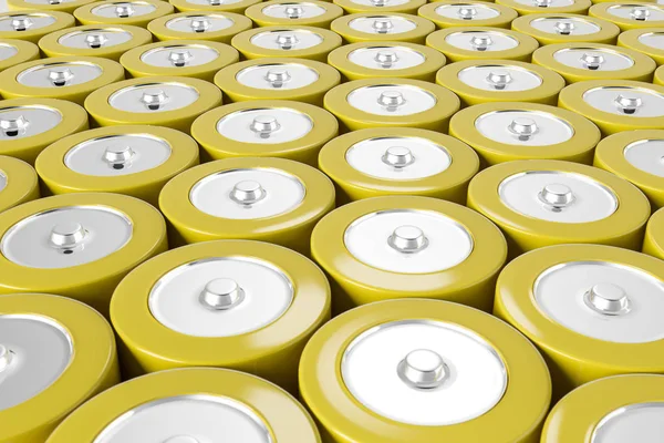 Righe Fondo Batterie Alcaline Gialle Concetto Consumo Riciclaggio Energia Rendering — Foto Stock