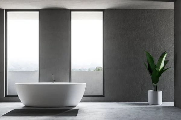 Interior Banheiro Moderno Com Paredes Cinza Piso Concreto Janelas Sótão — Fotografia de Stock