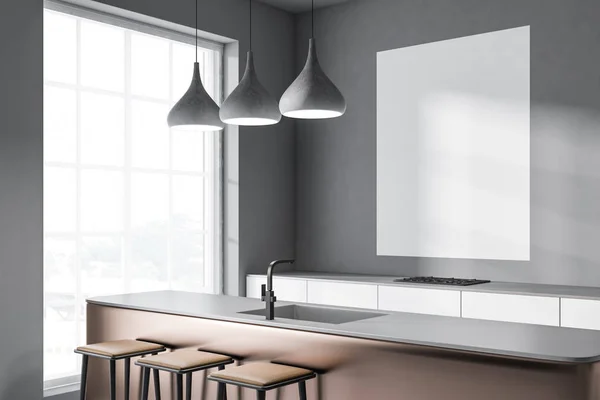 Γωνιά Κουζίνας Loft Γκρι Τοίχους Λευκό Countertops Εντοιχισμένος Κουζίνα Και — Φωτογραφία Αρχείου