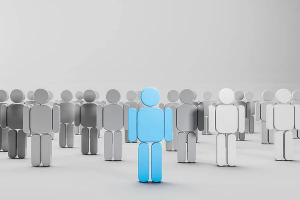 Rows White Gray People Figures Blue Figure Center Concept Leadership — Stock Photo, Image