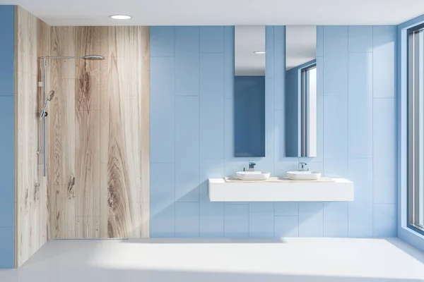 싱크대와 싱크대 현대적인 욕실의 인테리어 왼쪽에 샤워입니다 렌더링 — 스톡 사진