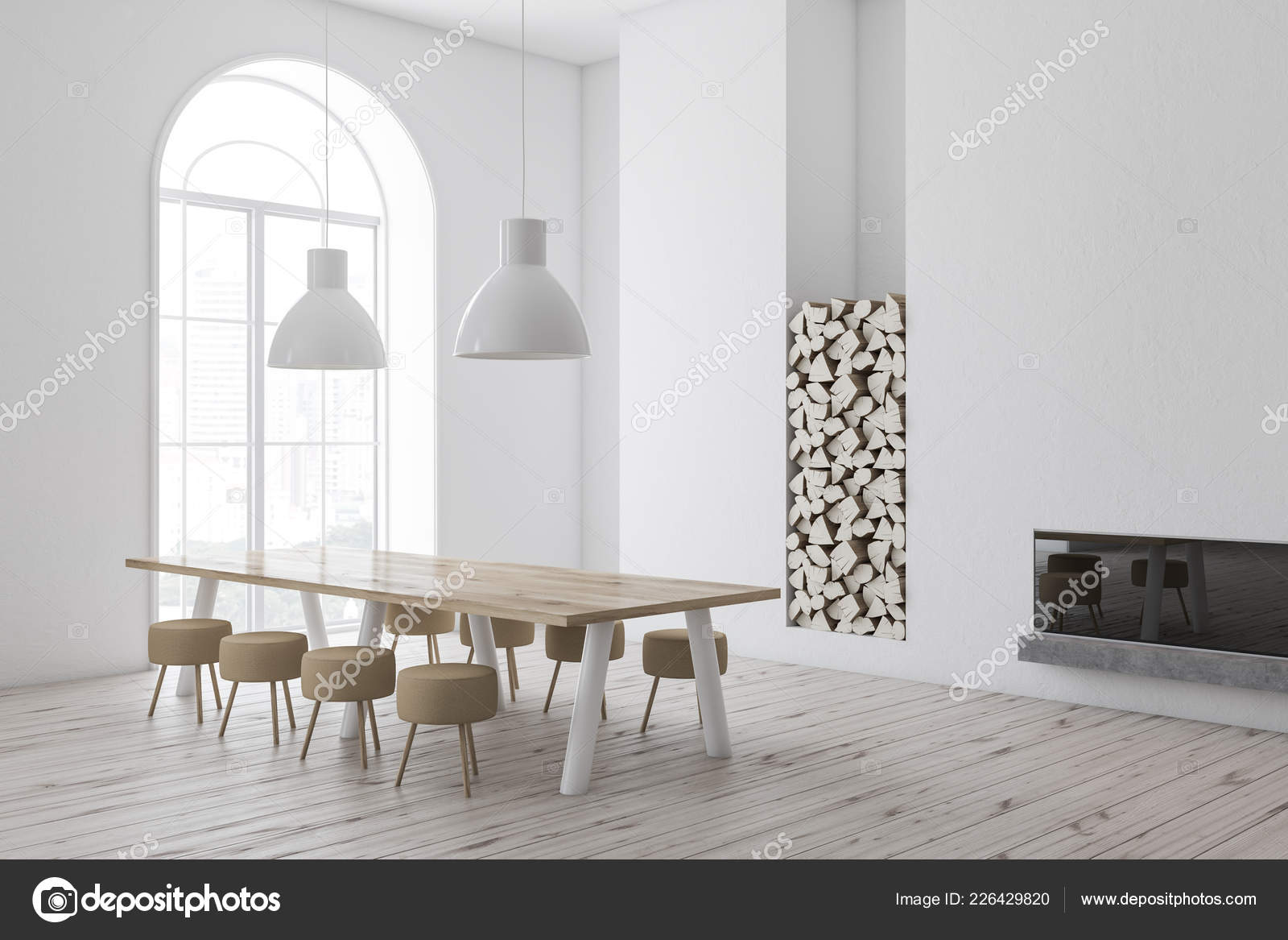 wallpapers Modern Dining Room White Walls depositphotos