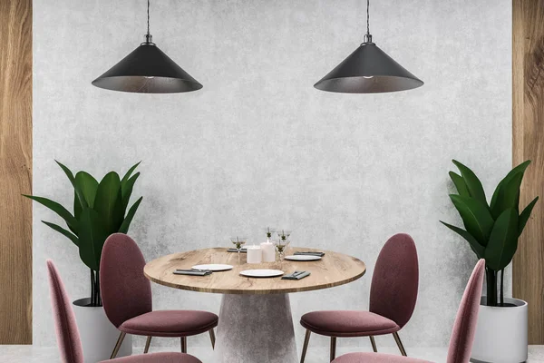콘크리트와 콘크리트 현대적인 카페에서 테이블 근처에 빨간의 테이블 렌더링 — 스톡 사진